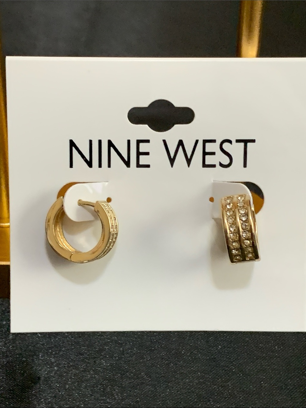 NWT Nine West gold tone clear stones earrings